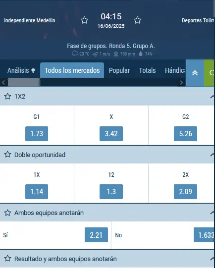 Apuestas deportivas en la aplicación móvil de 1xBet