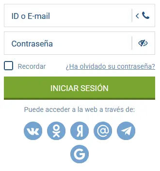 Autorización en 1xBet