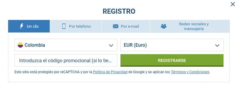 Registro en 1 clic en 1xBet