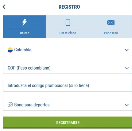Registro en 1 clic en la aplicación móvil de 1xBet