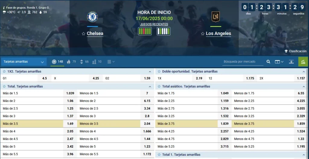 Tarjetas amarillas en 1xBet